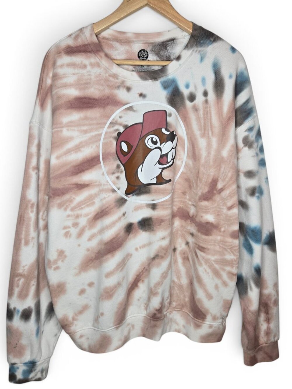 Buc-ees Spin‎ Tie Dye Sweatshirt Womens Tan White Comfy Soft Pullover L